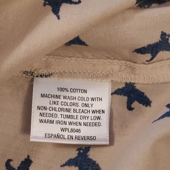 Bird Print Button-Up Shirt Tan And Navy Size L - Picture 12 of 12
